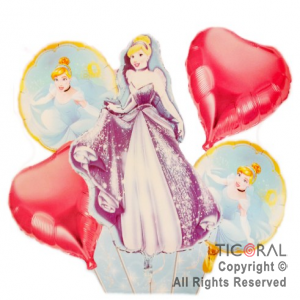 SET DE GLOBOS METALIZADO PRINCESA CENICIENTA 5 UNIDADES 